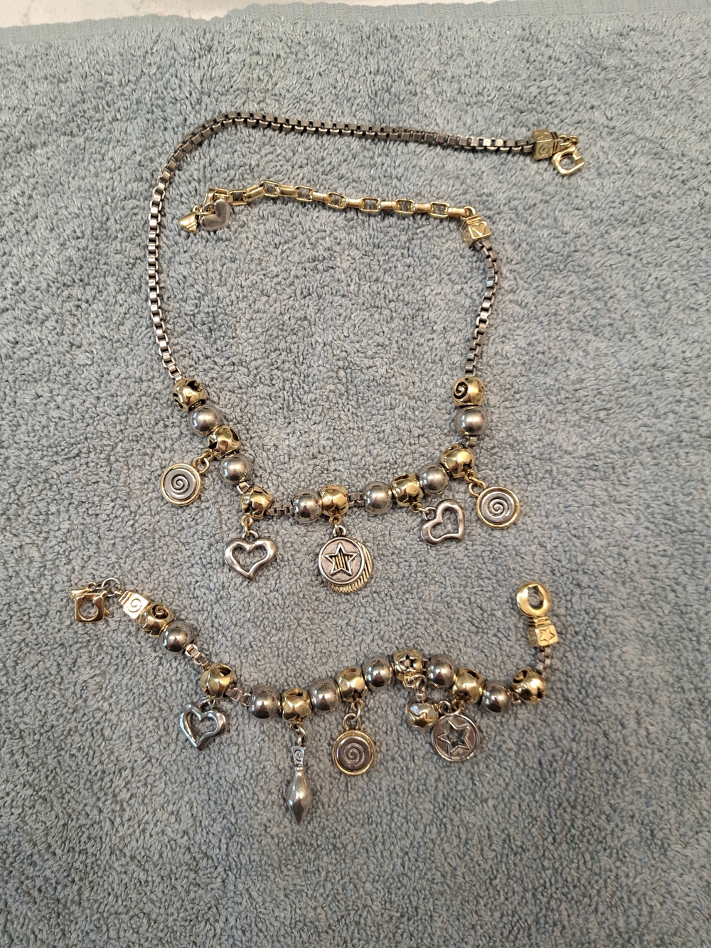 Liz Claiborne Vintage Two-Tone Silver & Gold Charm Necklace and Bracelet Set